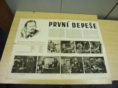 Starý reklamní filmový plakát film PRVNÍ DEPEŠE Marconi, spojařský
