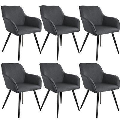 tectake 404088 6x židle marilyn lněný vzhled - tmavě šedá-černá