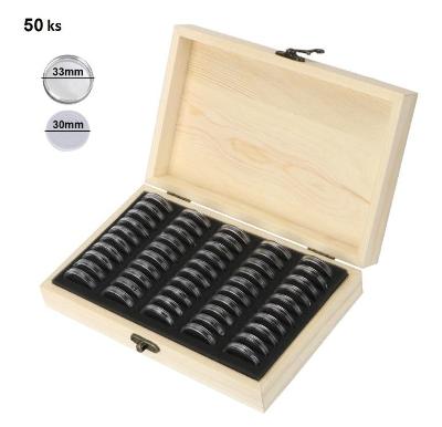 Krabička dřevěná na 50ks mincí (včetně kapslí) do průměru 33mm