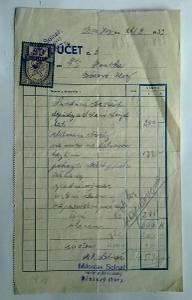 Účet, 25.8.1939, protektorát Čs. kolek!, Březové Hory