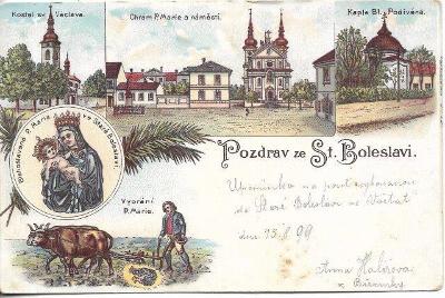 Stará Boleslav , DA - litografická koláž , okr. Praha-východ