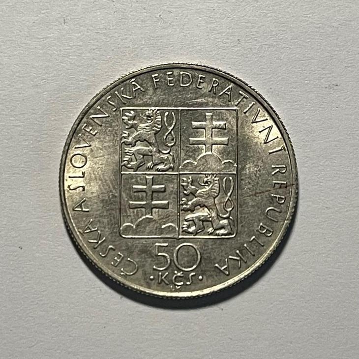 Stříbrná mince - 50 Kčs 1990 - Chyboražba 