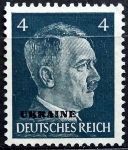 DR-OKUPACE UKRAJINY: MiNr.3 Adolf Hitler 4pf přetisk UKRAINE (*) 1941