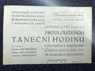 Pozvánka na prodlouženou, hotel Koruna 1935, Roudnice nad Labem 