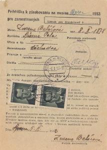 1953 prihláška na zásobovanie Rybník pri Revúcej vypl. 2 Kčs Slovensko