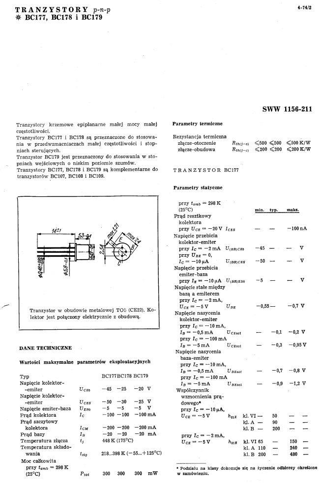 BC178 Unitra CEMI Polsko (PLR) - tranzistor nízkého výkonu - NOS - Elektronické součástky