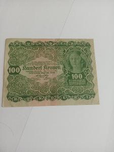100 Kronen 1922 mírně přeložená, krásná