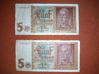 Staré bankovky 5 říšských marek 1942 série V a Z, svastika