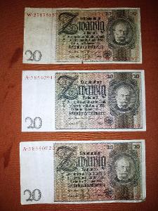 Staré bankovky 20 říšských marek, série A a W