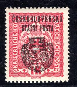 Předběžné/RV 36, II. Pražský přetisk, znak, červená 1 K, zk. /19.72899