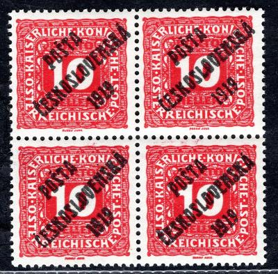 Pč 1919/73 ; 10 h červená 4 - blok spojené typy /19.74048