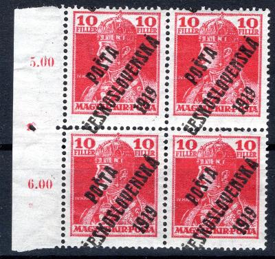 Pč 1919/119, krajový 4 blok s počítadly, Karel, červená 10 f,/19.74626