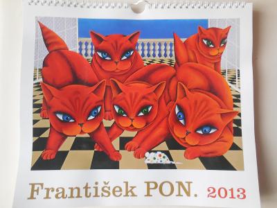 Starý nástěnný kalendář s obrázky koček malíře František PON