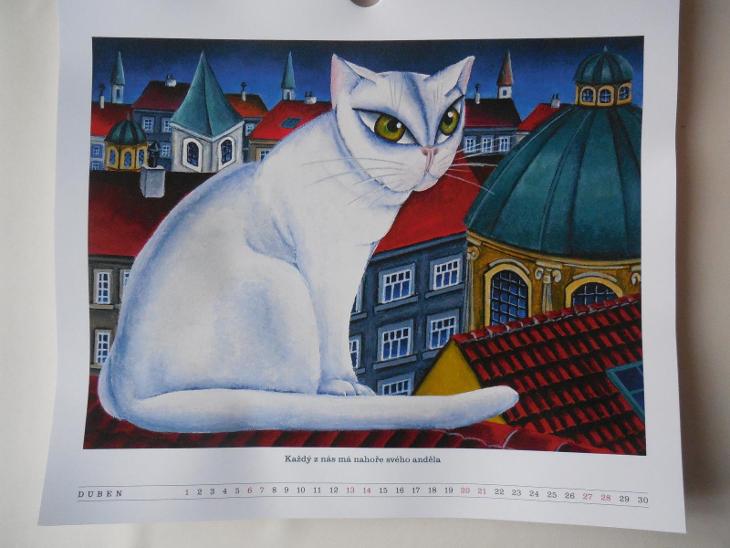 Starý nástěnný kalendář s obrázky koček malíře František PON - Staré kalendáře