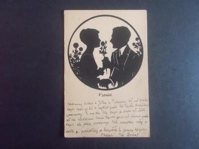 Žena muž láska Vyznání černotisk umělecká pohlednice 