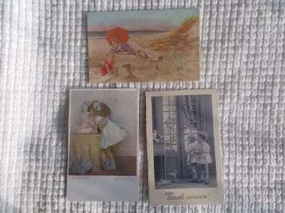 Stará pohlednice 3 x děti s hračkou malíř Barakovich Wolff 