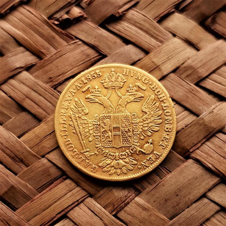 VZÁCNÝ Dukát 1855 A, zlatá mince, František Josef I.  - Investiční předměty numismatika