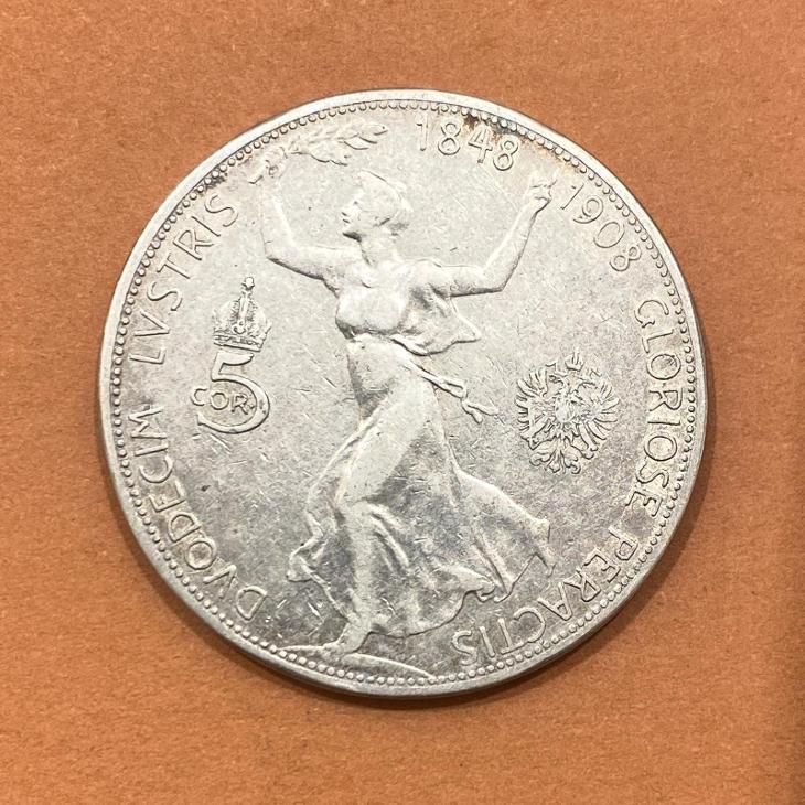Stříbrná výroční 5 Koruna – FRANTIŠEK JOSEF I. 1908 - Rakousko-Uhersko numismatika