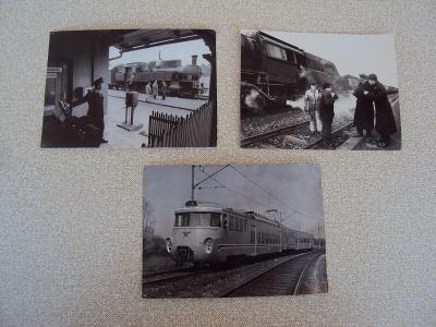 Staré foto vlak lokomotiva parní 13 x 17 cm 3 ks + vlaječka 