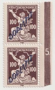 ČSR I., Doplatní, 1927, 100 h hnědá, svislá 2páska s deskovým číslem 