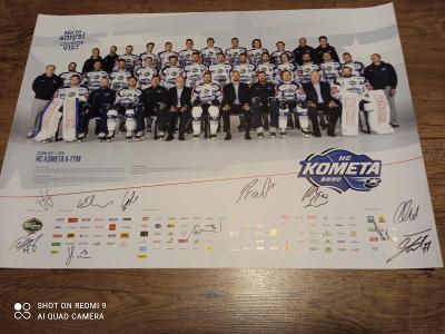 Kometa Brno -  2017 -2018 - Plakát s originál podpisy některých hráčů
