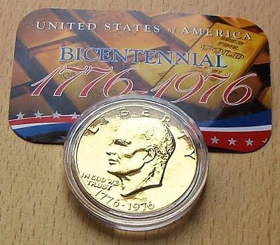 1 Dollar 1976 výroční - Eisenhower, pozlacený s certifikátem ! - USA