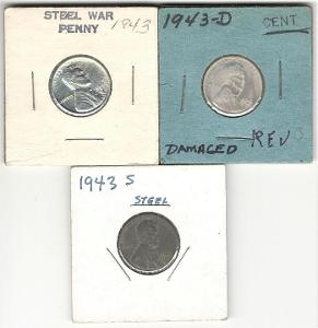 3x 1 Cent 1943, jiný kov !, všechny mincovny ! - USA