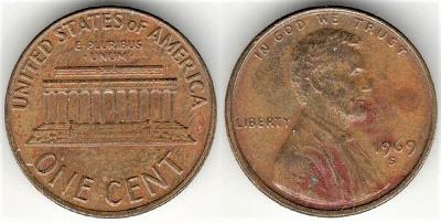 1 Cent 1969, vzácná značka S ! - USA