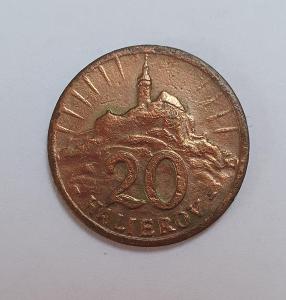 20 halierov 1942 (CuZn) - TOP VZÁCNA!!! minca Slovenského štátu