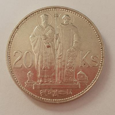 TOP VZÁCNA minca Slovenského štátu 20Sk 1941 variant "Dvojkríž" (Ag)