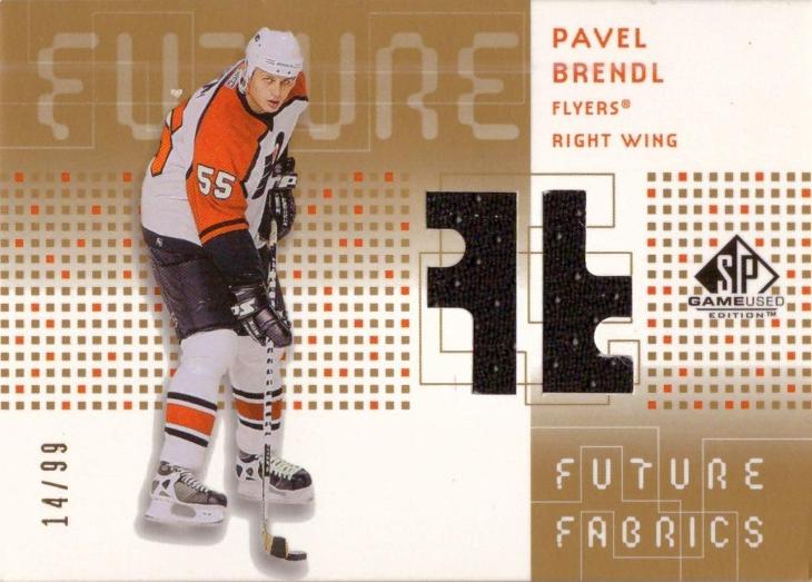 Pavel Brendl SP Game Used 02-03 FUTURE FABRICS JERSEY GOLD 14/99