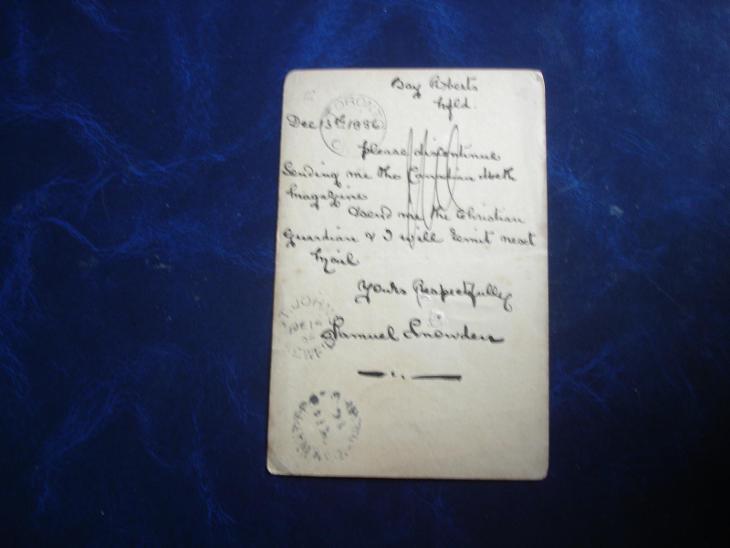 POST CARD UPU odeslaný z Newfoundlandu do Toronta  v r. 1866