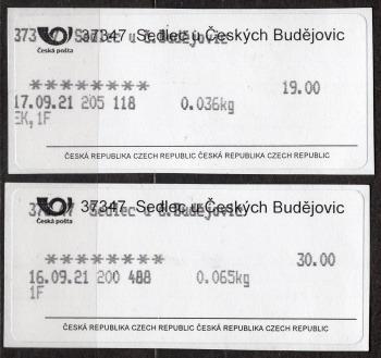 28- 2X 373 47 Sedlec u Českých Budějovic. DVOJNÁZEV. NA 19 A 30Kč.