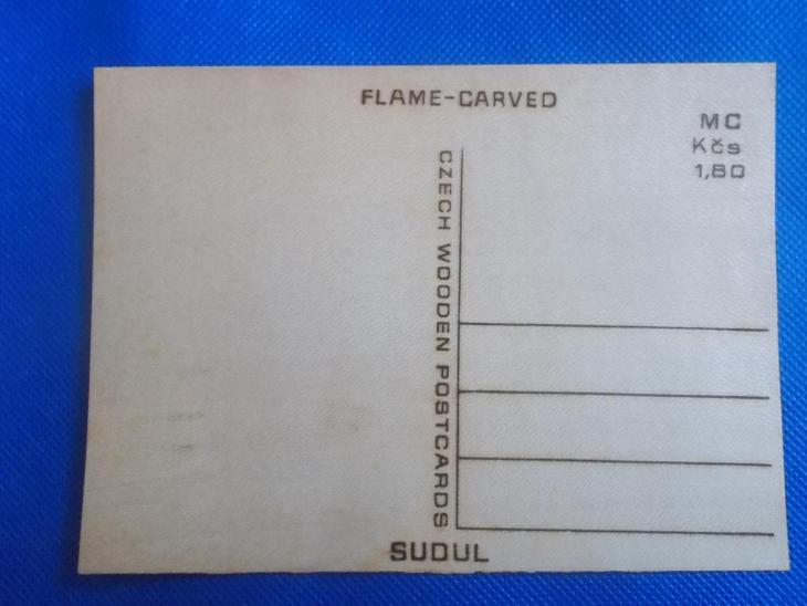 Dřevěná pohlednice dýha Zámek Hluboká Firma Sudul - Pohlednice místopis