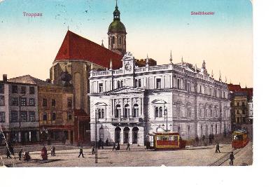 Opava (Troppau)-Městské divadlo-Tramvaje-Oživená-r. ca 1912-MF