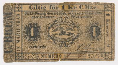 Čechy, Mariánské lázně (Marienbad),1  Krejcar, 1849, peněžní poukázka 