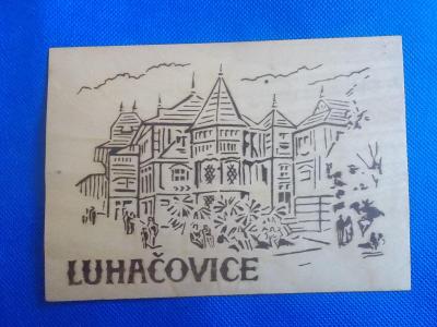 Dřevěná pohlednice dýha Zlín Lázně Luhačovice 