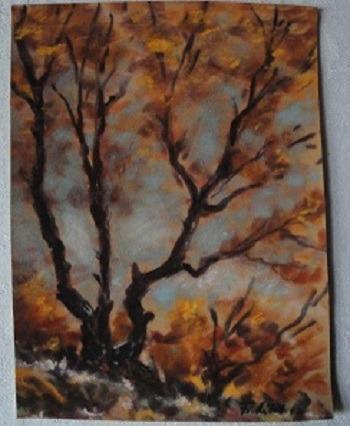 podzimní krajina se stromem - pastel - Výtvarné umění