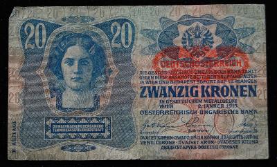 Rakousko-Uhersko - 20 korun 1913 přetisk