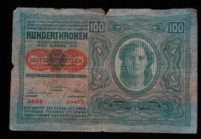 Rakousko-Uhersko - 100 korun 1912 přetisk