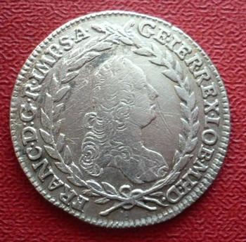 pěkný stříbrný 20 krejcar 1763 KB  František Lotrínský  Kremnice