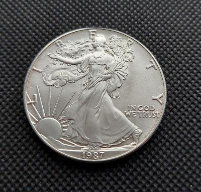 USA Ag 1 Dollar 1987 American Eagle, hezký stav