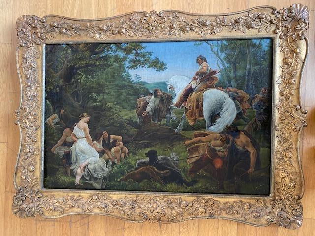Galerijní starý obraz v nádherném rámu - Oldřich a Božena - Umenie