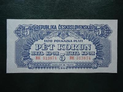 5 korun 1944  Serie BK Neperforovana UNC ORIGINAL