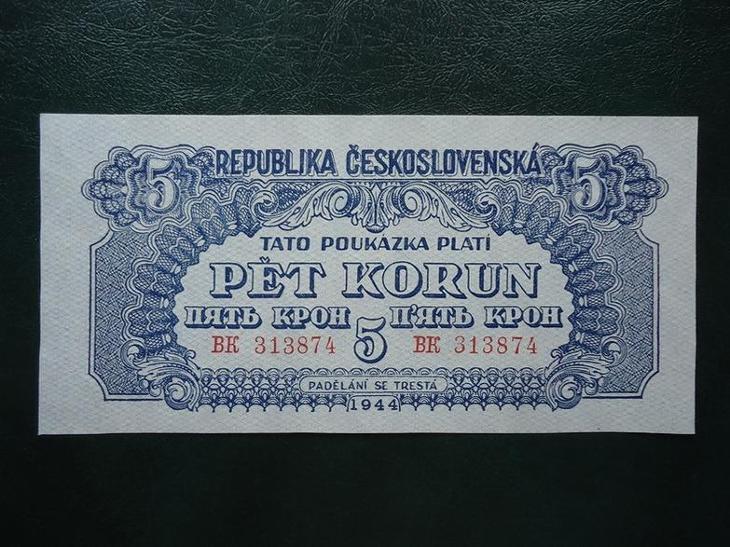 5 korun 1944  Serie BK Neperforovana UNC ORIGINAL - Bankovky ČSR/ČR