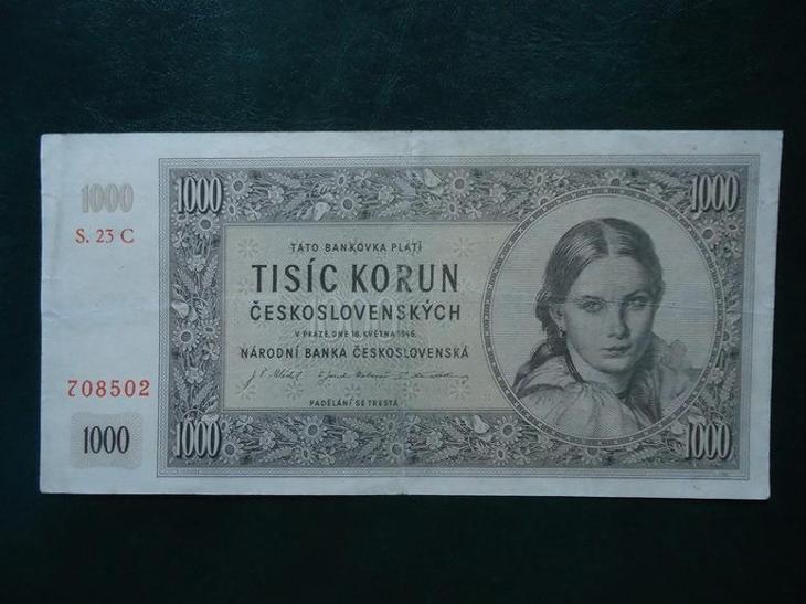 1000 korun 1945  Serie 23 C  Neperforovana ORIGINAL - Bankovky ČSR/ČR