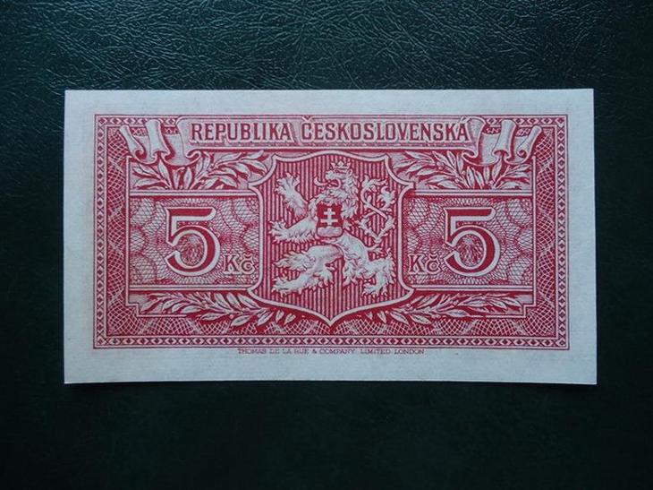 5 korun 1945 Serie XB Neperforovana UNC ORIGINAL - Bankovky ČSR/ČR