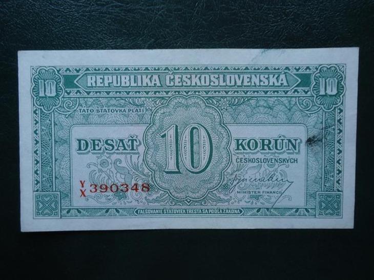10 korun 1945 Serie YX Neperforovana aUNC ORIGINAL - Bankovky ČSR/ČR