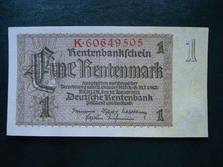 1 Rentenmark 1937 UNC ORIGINAL - Bankovky Německo