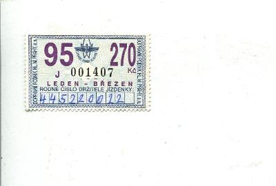 kupon MHD Praha rok 1995